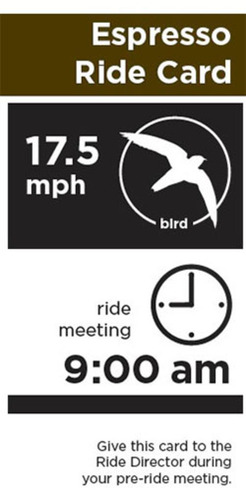 informative rider card showing speed, time of departure, and instructions