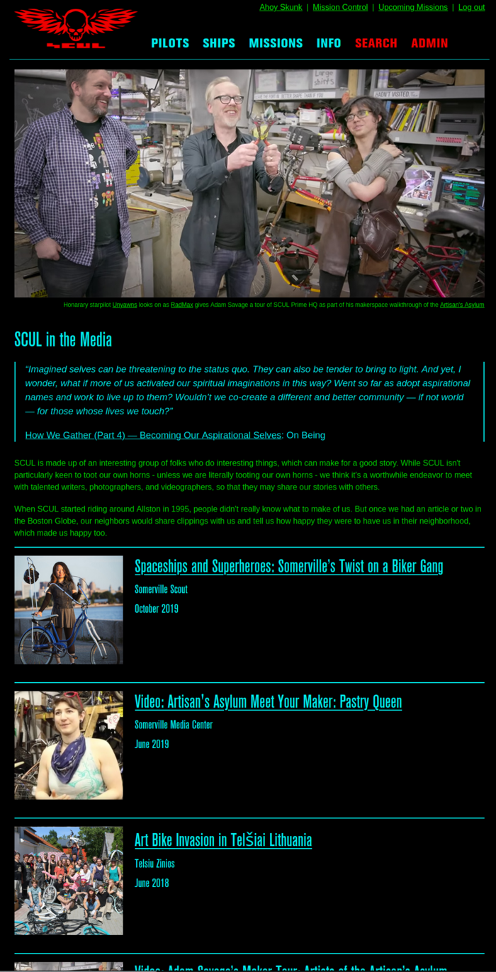 website screenshot of SCUL press page