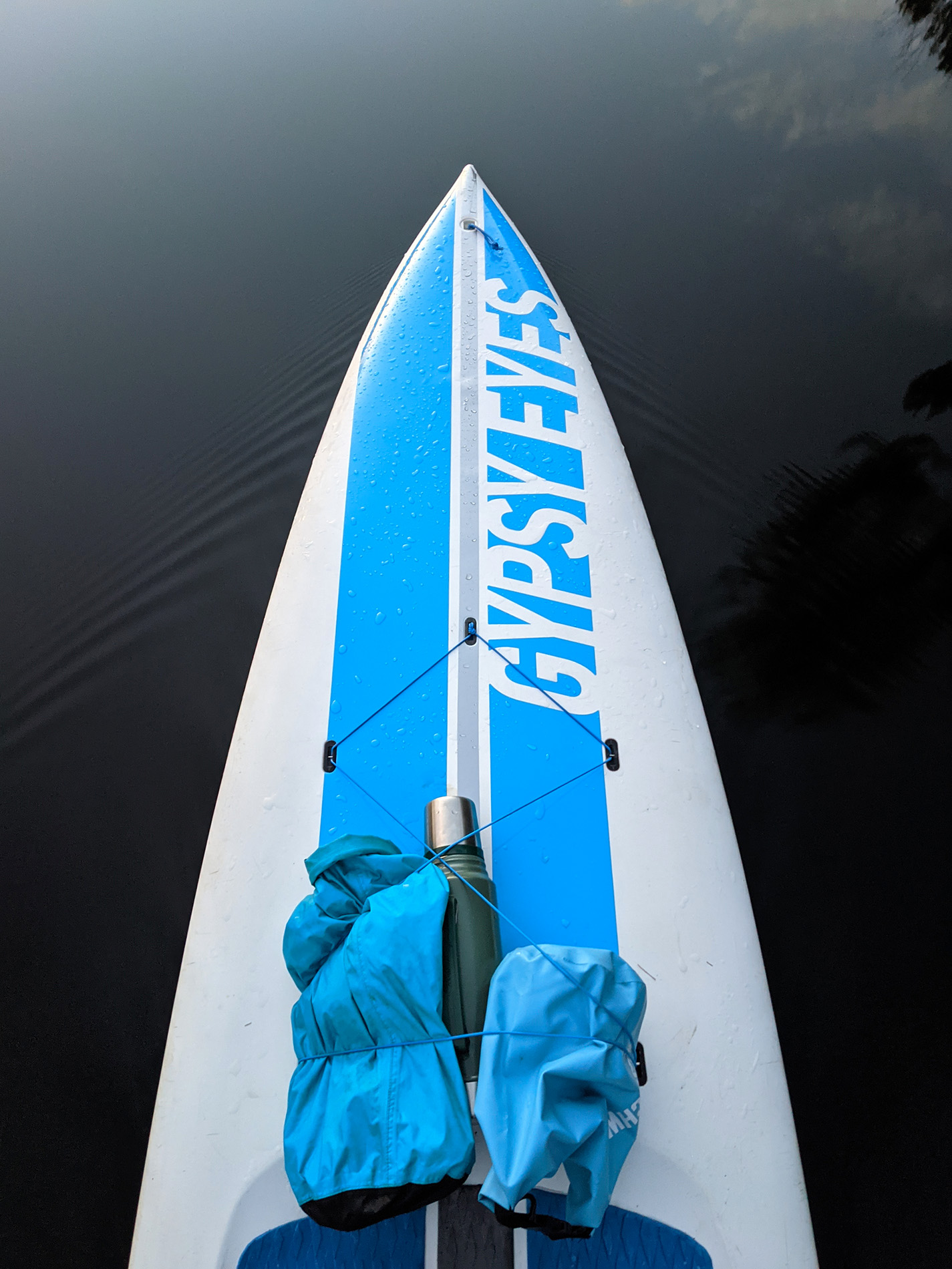 paddleboard with new graphics on the water