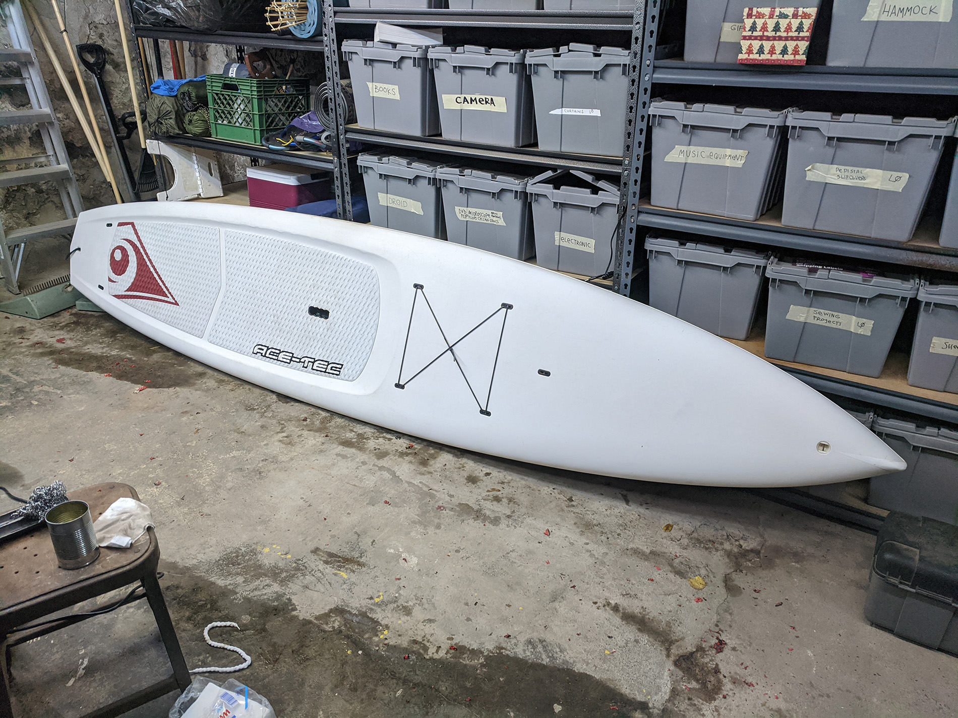 a bare white SUP